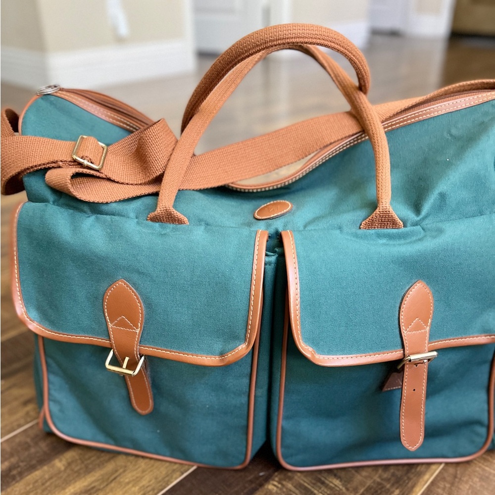 👜SALE “Polo Ralph Lauren” Vintage Green Canvas Weekend Bag w/ Leather Accents